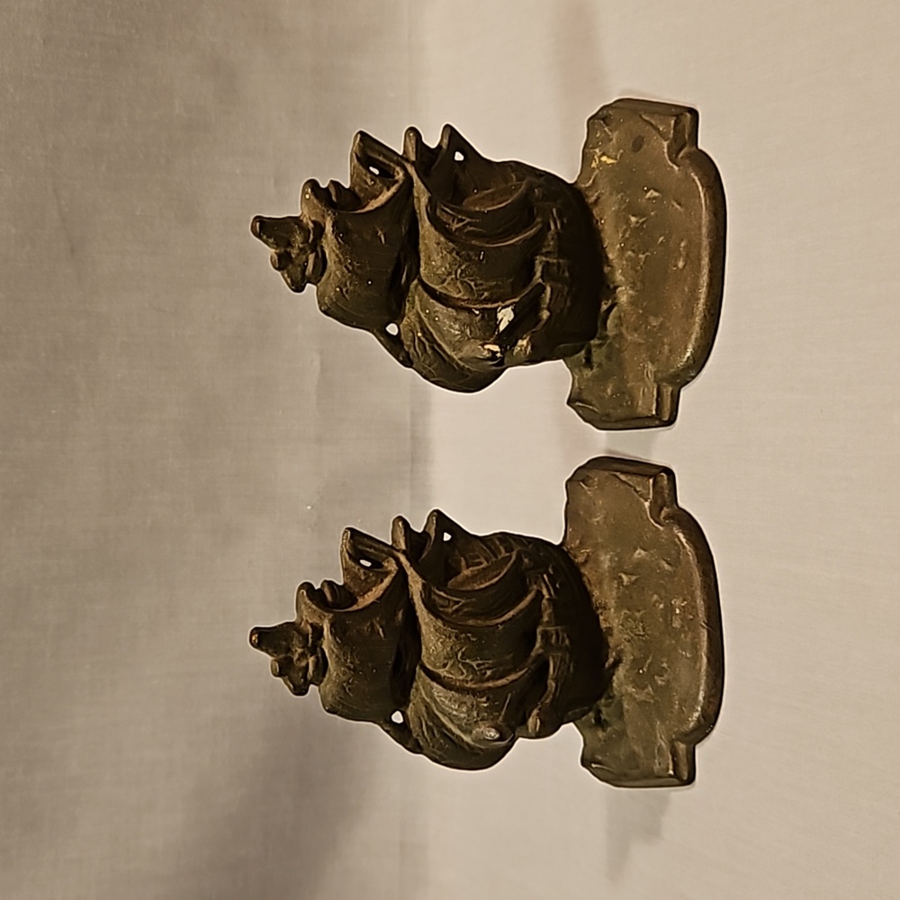 Vintage Cast Iron Bronze Plated Spanish Galleon Sailing Ship Bookends #584